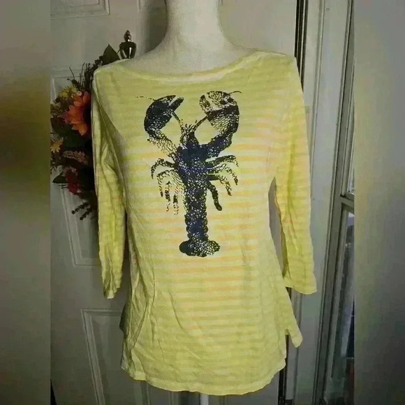 Talbots yellow striped lobster tshirt size small - Picture 1 of 3